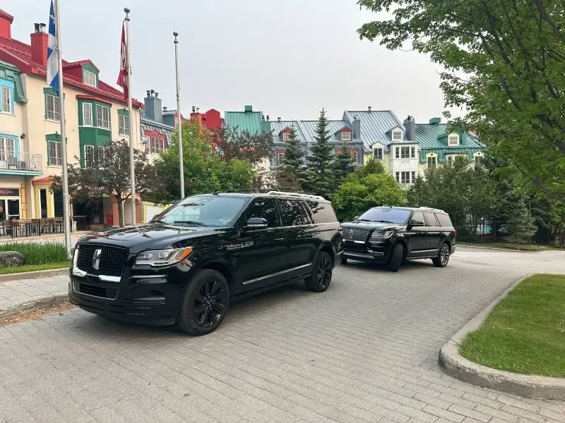 Black Lincoln Navigator L in the pedestrian village at Mont-Tremblant